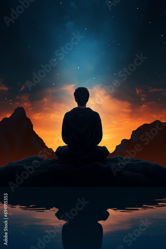 silhouette of a person sitting on a rock
