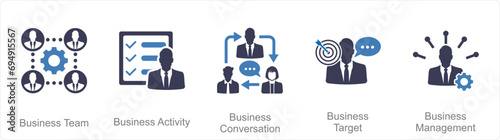 A set of 5 Mix icons as business team, business activity, business conversation