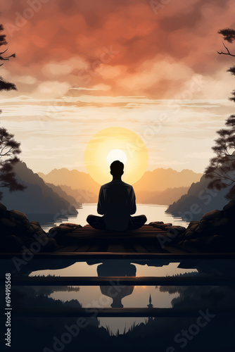 silhouette of a person meditating on a sunset