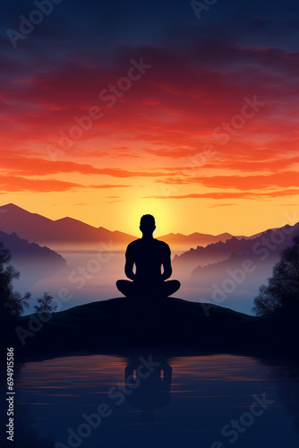 silhouette of a person meditating on the sunset