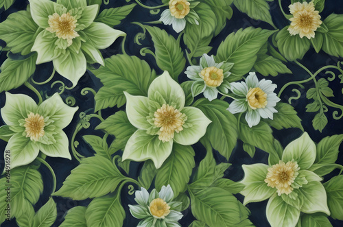 seamless background with green flowers