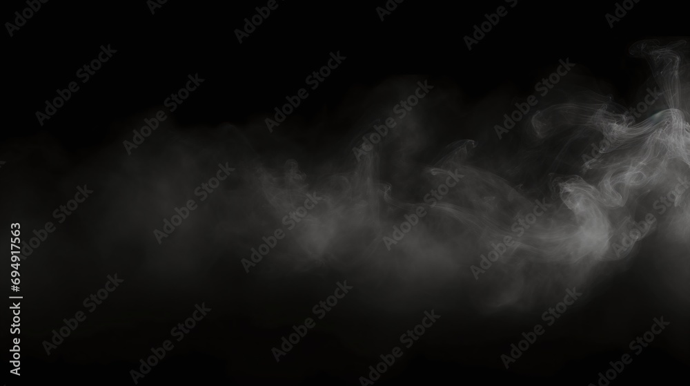Fototapeta premium Mysterious White Smoke Abstract on Black Background for Atmospheric Effects and Design Elements