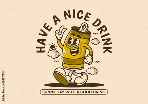Have a nice drink. sunny day with a good drink. Mascot character illustration of walking beer can