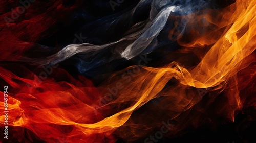 Abstract Artistic Smoke Waves in Red Orange and Blue Hues on Black Background for Creative Design Elements
