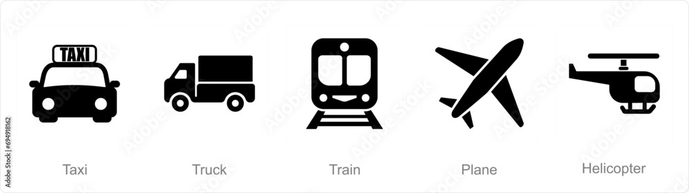 A set of 5 Mix icons as taxi, truck, train