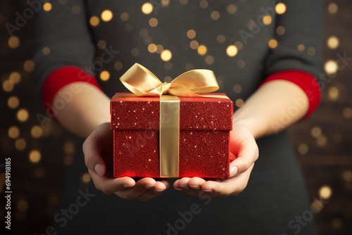 Female hands holding gift b...