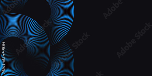 Dark blue abstract background with glowing circle curve geometric lines. Modern shiny blue lines pattern. Futuristic technology concept