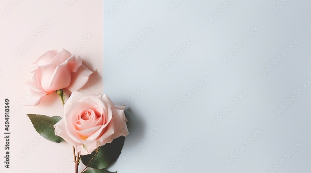 Elegant Pink Roses with Soft Shadows on Pastel Background for Invitations and Greetings Elegant Pink Roses with Soft Shadows on Pastel Background for Invitations and Greetings