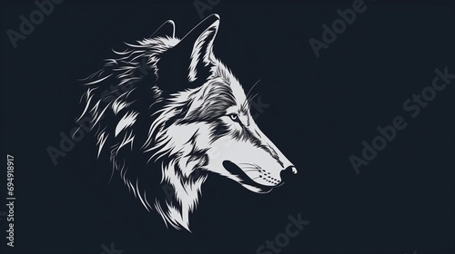 White Sketch of Wolf Head Profile on Dark Background Illustration photo