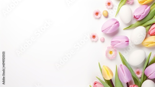 Easter background with Easter eggs and spring flowers.illustration