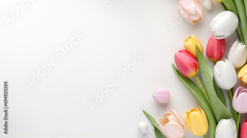 Easter background with Easter eggs and spring flowers.illustration