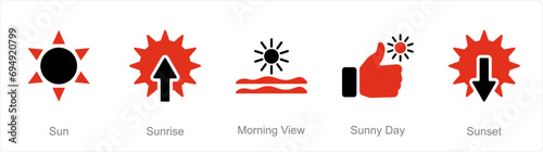 A set of 5 Mix icons as sun  sunrise  morning view