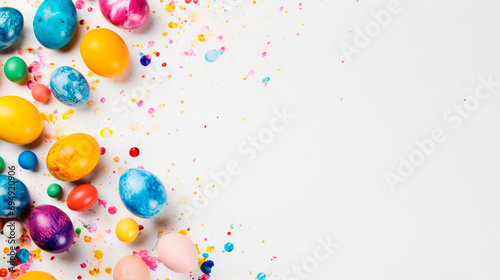 Beautiful Easter eggs on a white background. Selective focus.