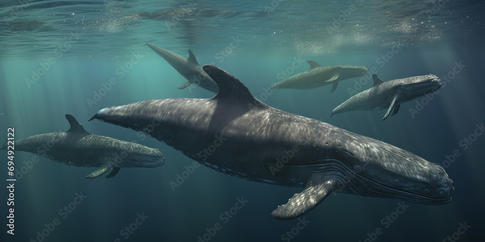 Obraz premium The pod of whales is swimming.