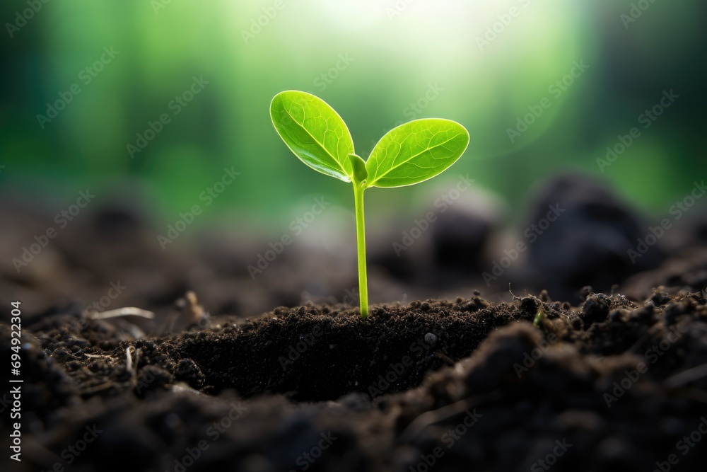 Fototapeta premium Close-Up Of Fresh Green Plant and green seed growing AI Generated