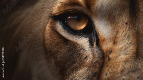 close-up shot capturing the soulful eyes of a regal African lion