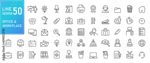 Office and workplace line icons , coworking icons collection. Big UI icon set in a flat design. Thin outline icons pack. Vector illustration, flat design. EPS10 photo