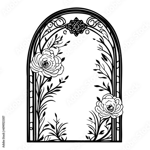 wedding gate with ornament batik flower illustration sketch hand draw