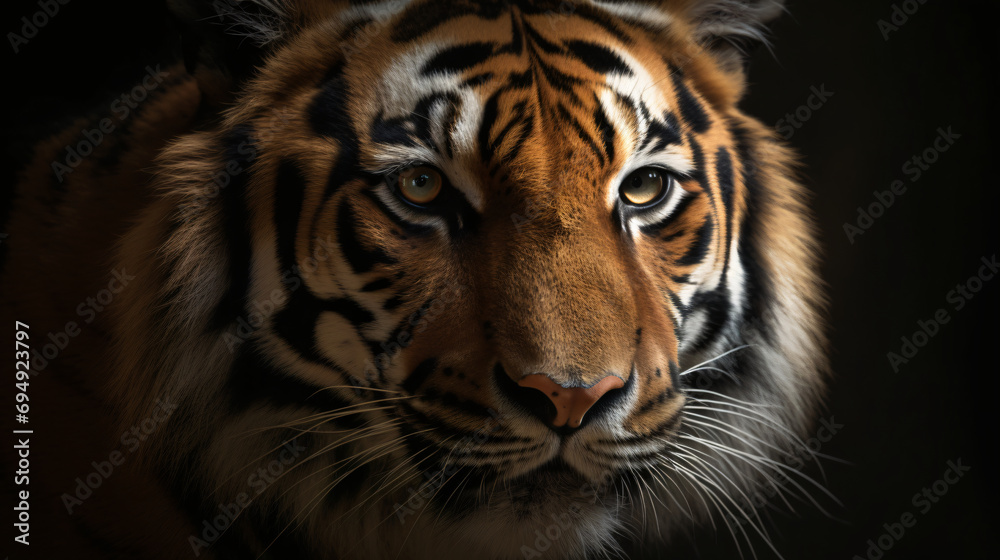 photo capturing the focused eyes of a majestic Bengal tiger