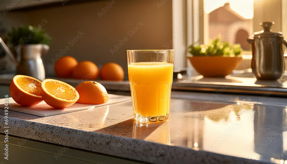 Fototapeta premium Refreshing Orange Juice: A Healthy and Tasty Beverage in a Glass