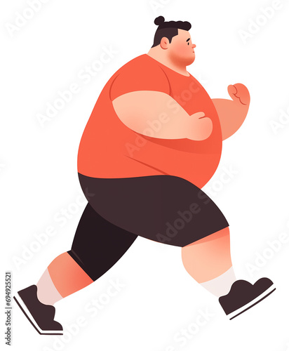 A chubby man is running cartoon isolated.