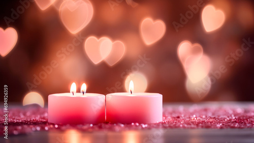 candles with heart and blurred bokeh lights background. valentine  s day