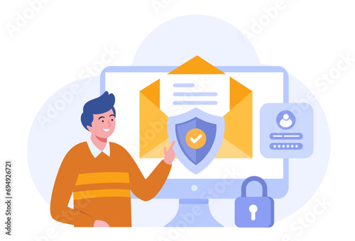 Personal security, database, privacy, computer, protection, access, safety internet, system, flat vector banner for landing page website