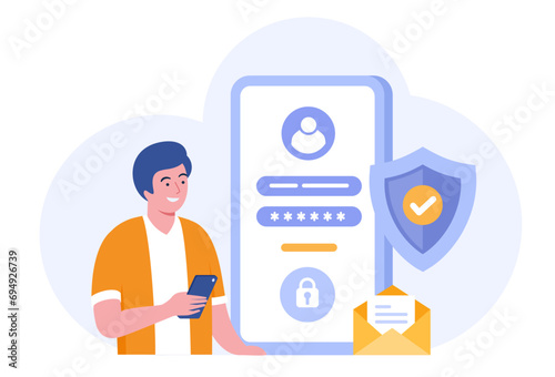 Personal security, database, privacy, computer, protection, access, safety internet, system, flat vector banner for landing page website