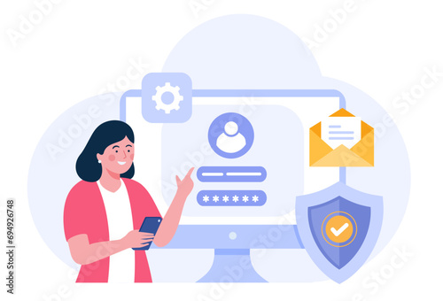 Personal security, database, privacy, computer, protection, access, safety internet, system, flat vector banner for landing page website