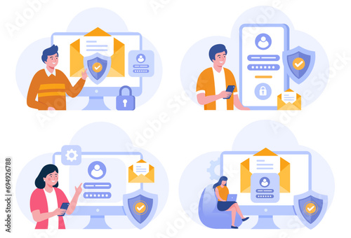 Personal security, database, privacy, computer, protection, access, safety internet, system, flat vector banner for landing page website