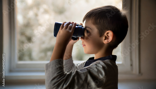 Boy looking through large binoculars © SashaMagic