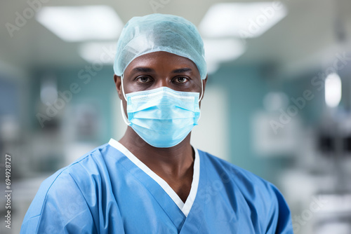 African American doctor in surgery, specialist in a hospital, providing health care