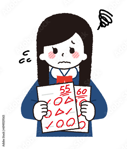 テストの結果。平均点または低い点数をとる学生。