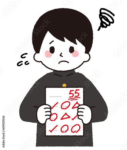 テストの結果。平均点または低い点数をとる学生。