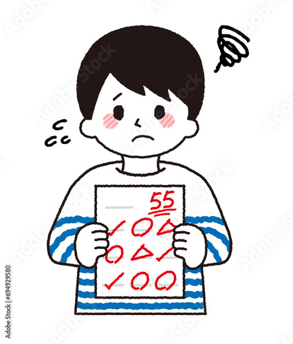 テストの結果。平均点または低い点数をとる学生。