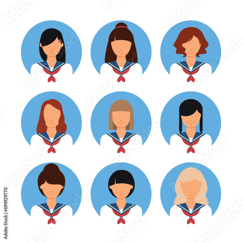 Φωτογραφία Set of female japanese student avatar isolated on white background