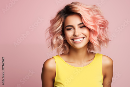 Happy Caucasian Woman Beauty on a Studio Background