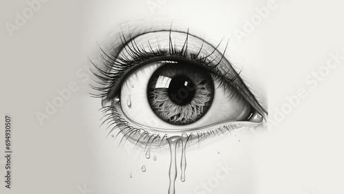 black and white pencil drawing of a crying eye photo