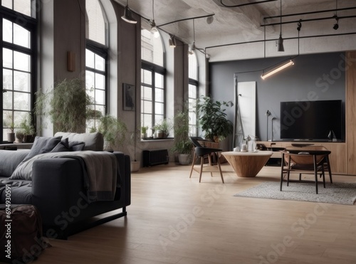 new modern scandinavian loft apartment. 3d rendering © Dhiandra