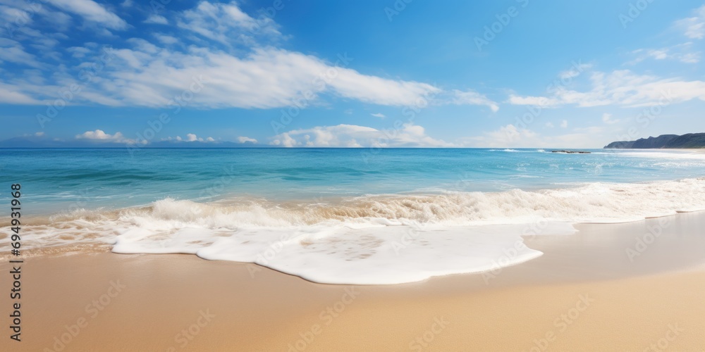 Sweeping beach and waves in the background, serene coastline.