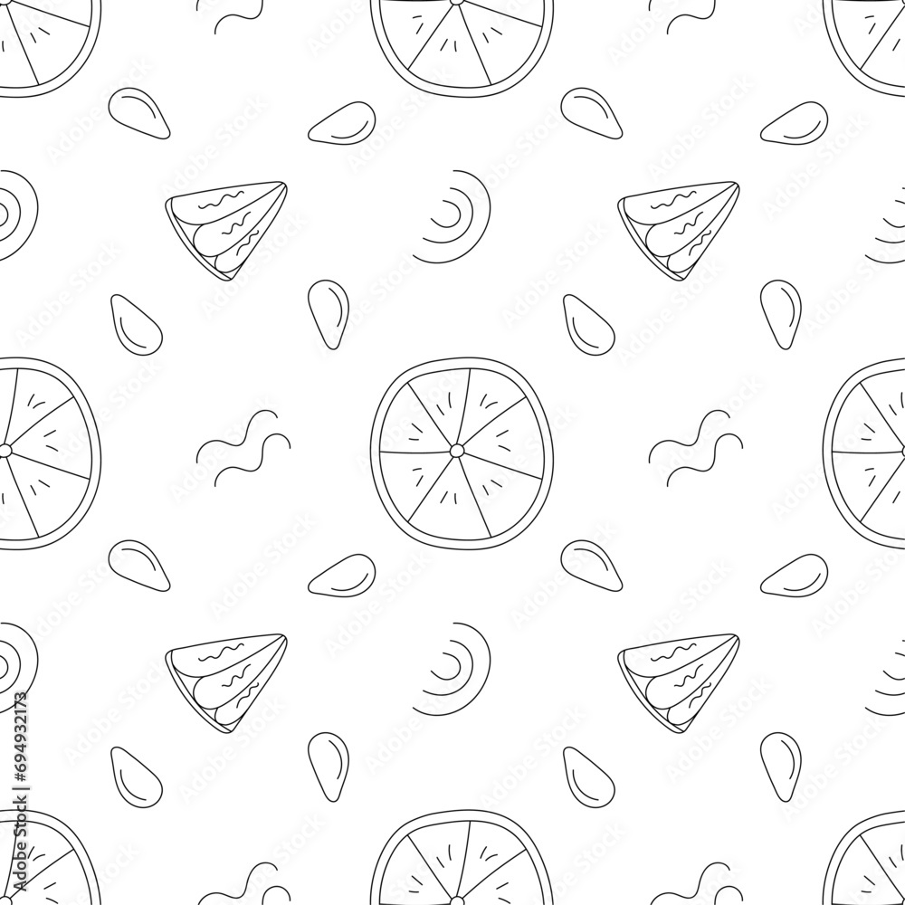 Lemon. Vector seamless pattern in doodle style.