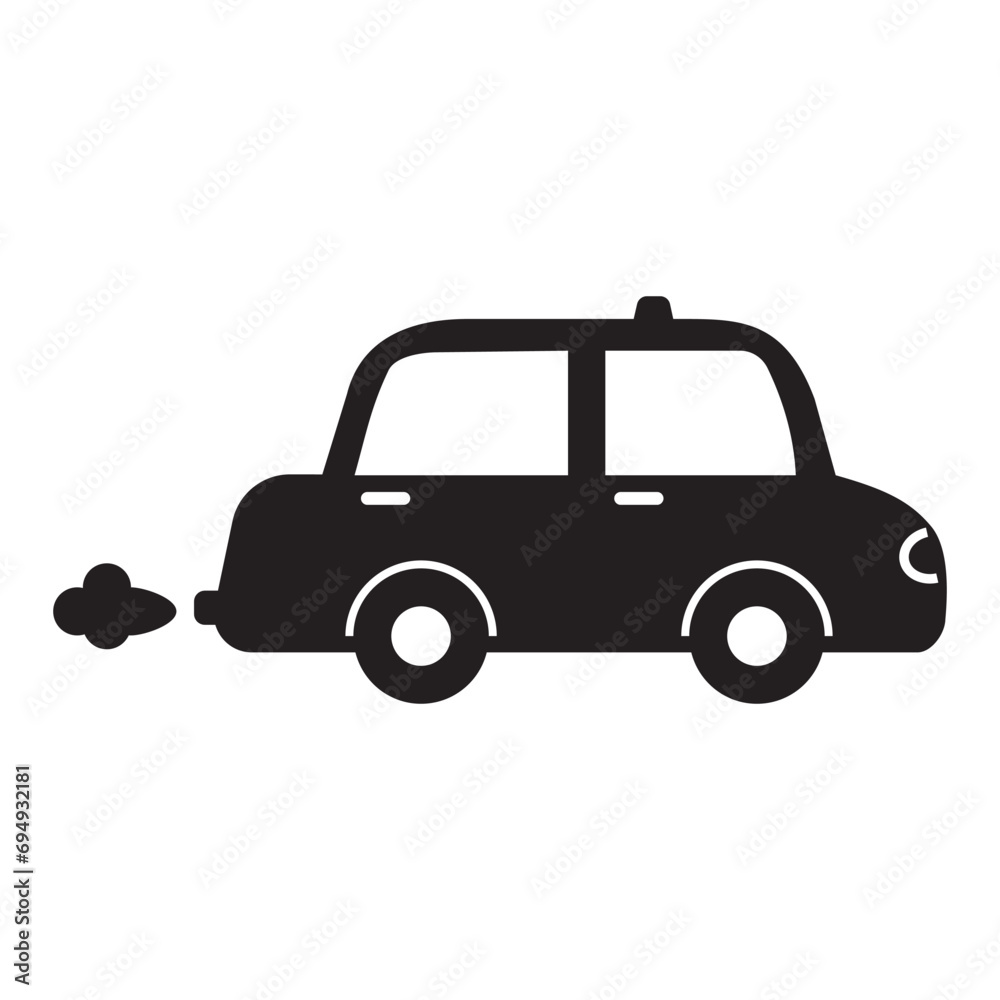 The silhouette of a small taxi or police car on a white background. The vehicle icon is a side view. Vector isolated stencil illustration