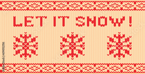 Let It Snow Knit Font Exudes Warmth With Red Yarn Letters And Snowflakes Ornament, Creating A Cozy And Festive Feel