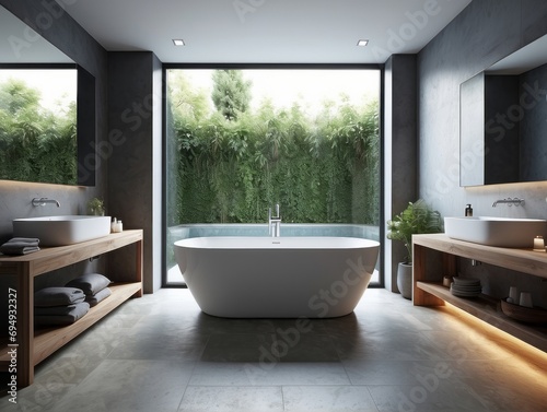 Freestanding bath in modern bathroom