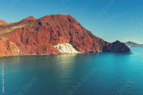 Rock in the sea. White rock in the mountain Cabo de Gata-Níjar reserve. Almeria, Andalusia, Spain