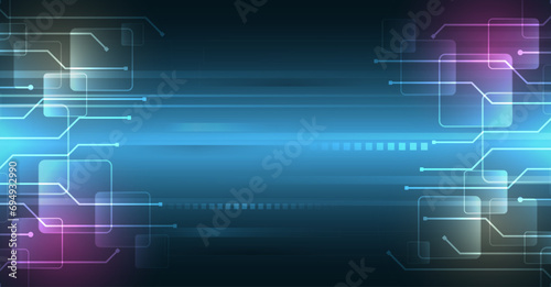Hi-tech digital technology concept. Illustration of high computer technology on blue background. Abstract futuristic design. Sci-fi, dynamic vector illustration.