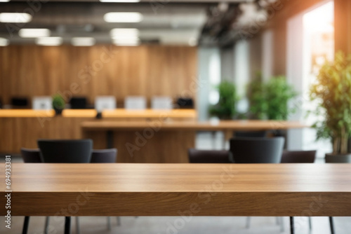 Wood table on blur of cafe, coffee shop, bar or restaurant background - can used for display or montage your products