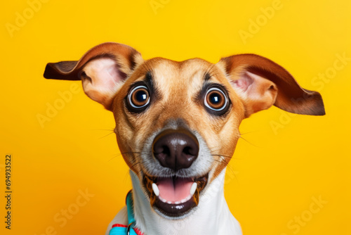 Funny dog with surprised expression. Puppy looks intimidated and surprised. Generative AI © barmaleeva