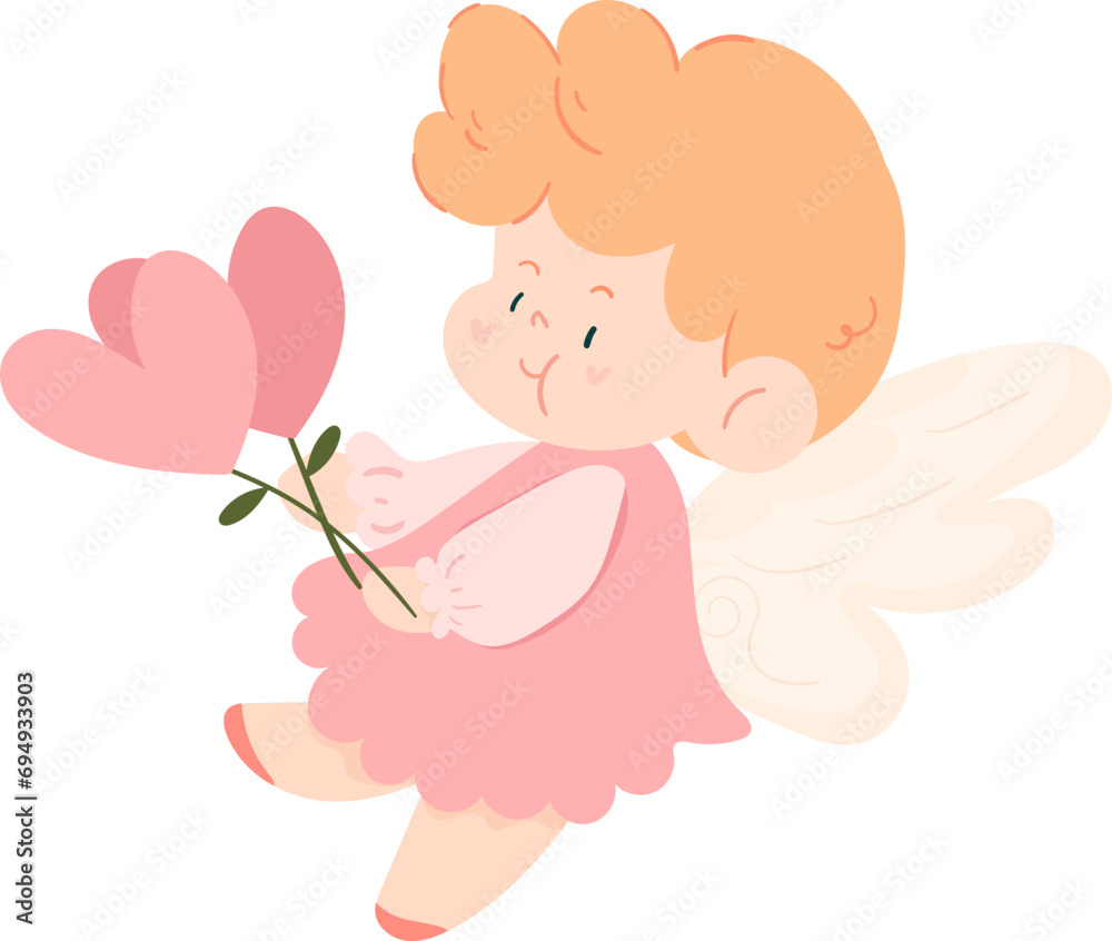 Cute cartoon, Cupid, Valentine's Day, love, sweet flowers, super cute, elements Cute cartoon, Cupid, Valentine's Day, love, sweet flowers, super cute, elements