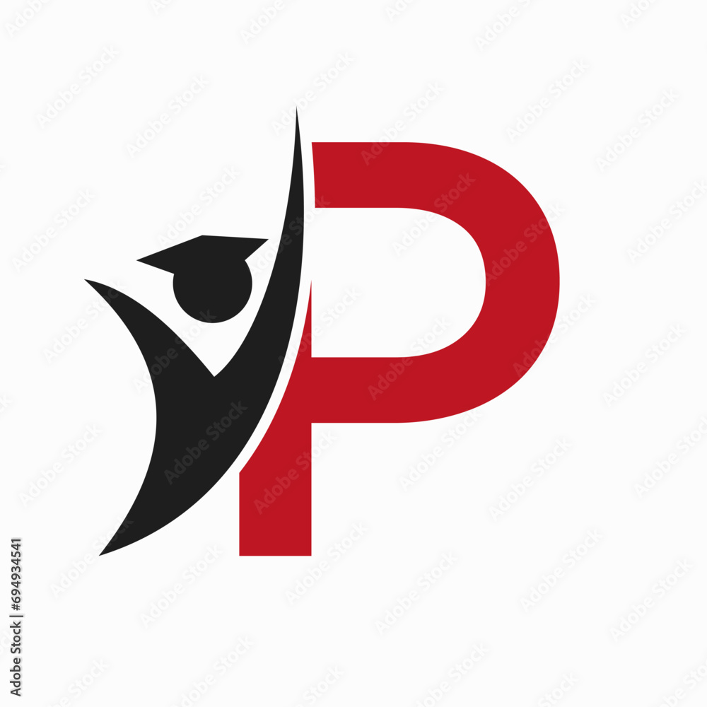 Education Logo On Letter P With Graduation Hat Icon. Graduation Symbol Education Logo On Letter P With Graduation Hat Icon. Graduation Symbol